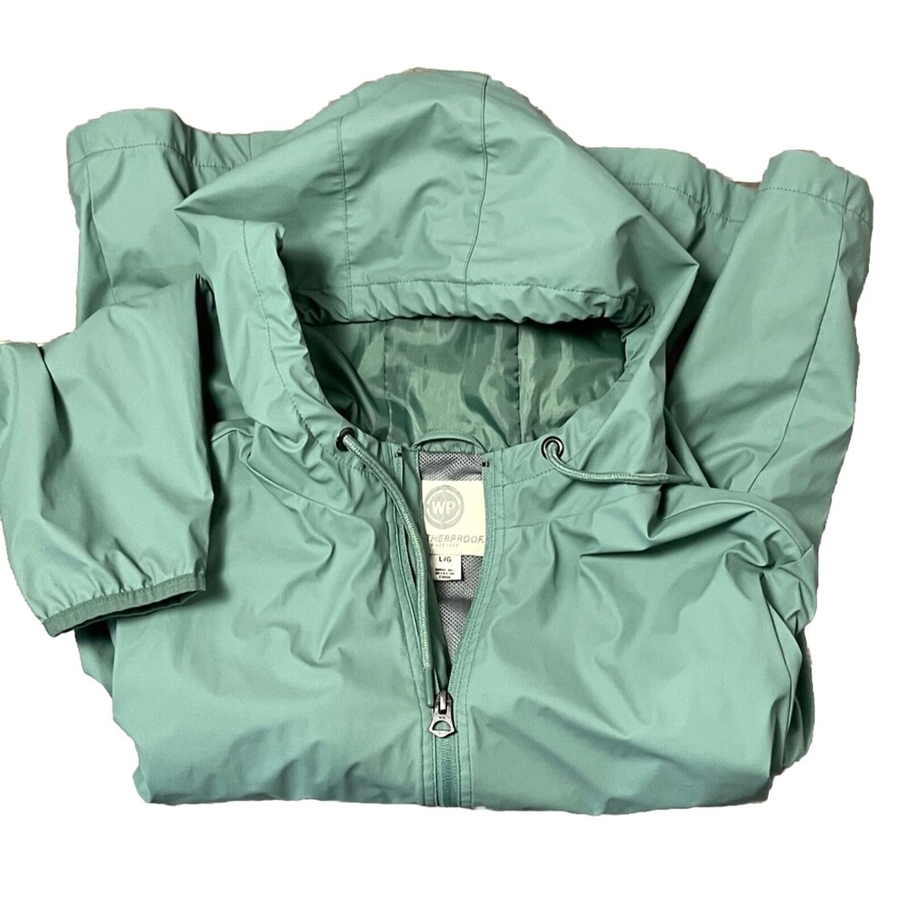 Weatherproof 1948 Jacket Hood Full Zip Pocket Polyurethane Green Women Large
